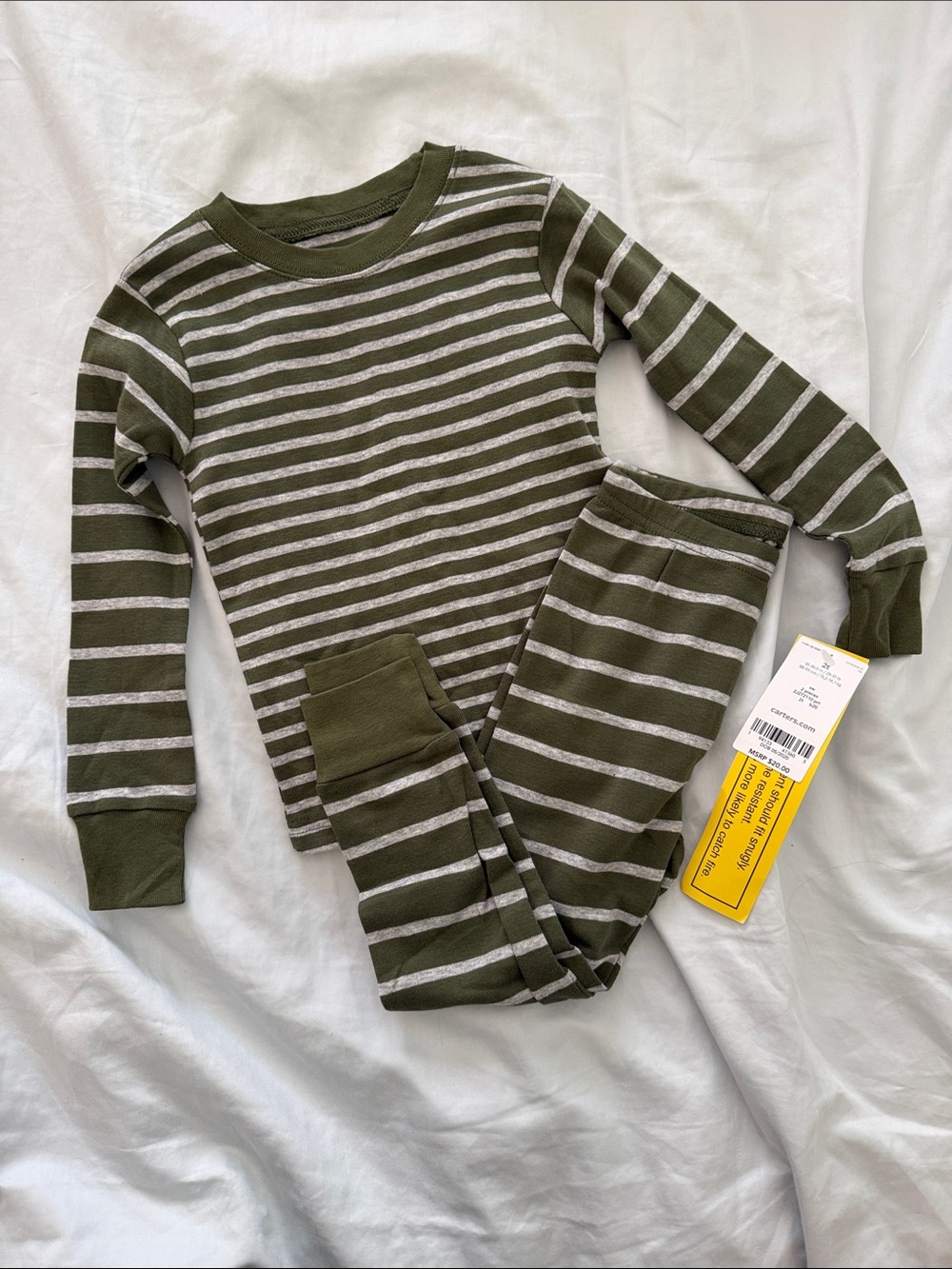 Carter's Olive Green & White Stripe Kids Pajama Set
